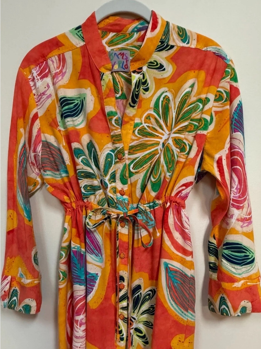 Jams World Multicolor Floral Button-Down Shirt Dress with Orange, Yellow, Green